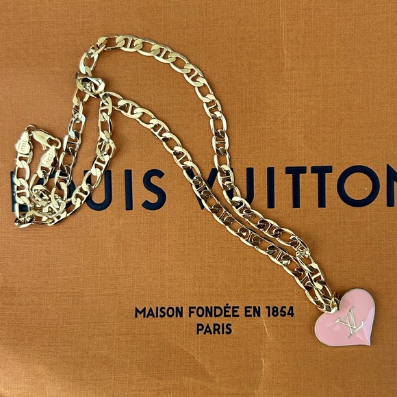 Authentic Louis Vuitton Pink Heart Charm on 20"" gold filled chain - Picture 1 of 8